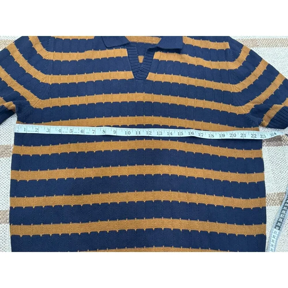 Percival Stine Knitted Polo Short Sleeve Sweater Shirt Men’s XL Navy Blue Tan